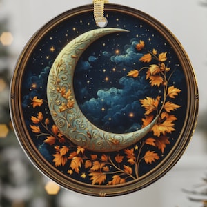 Starry Night Crescent Moon Ornament: Celestial Fall Decor