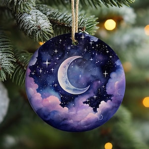 Watercolor Crescent Moon Ornament: Celestial Christmas Tree Decoration