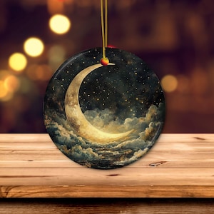 Celestial Moon Ornament Mystical Gift, Moon and Stars Scene Ornament Window Charm, Mystical Moon Art Decor, Cosmic Holiday Decor