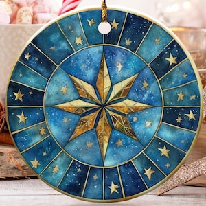 Celestial Star Ornament, Cosmic Ornament, Blue Star Ornament, Gold Star Ornament, Unique Starry Ornament, Galaxy Ornament, Keepsake, Gift